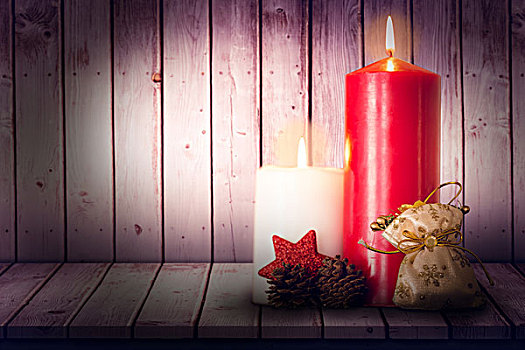 合成效果,图像,圣诞节,蜡烛,木桌子