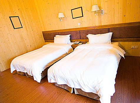 木质,客房,两个,床