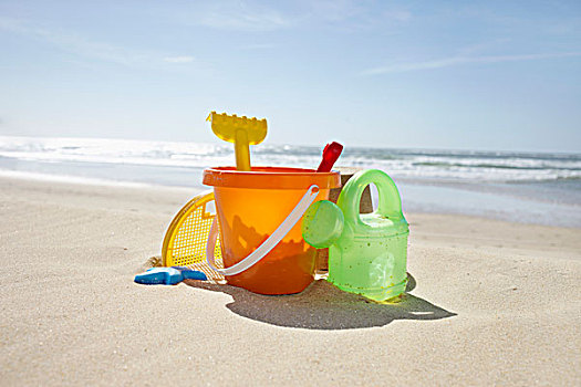 玩具,桶,耙子,洒水壶,海滩,帽,阿基坦,法国