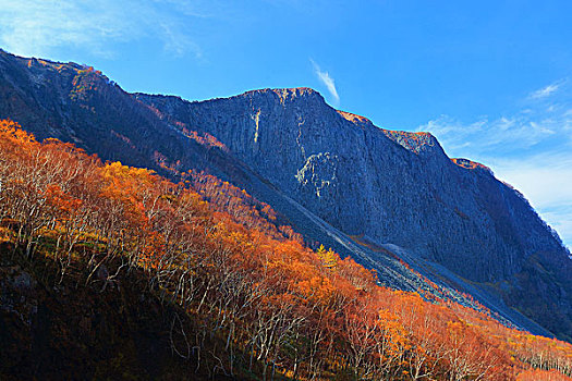吉林省长白山火山山体和秋色