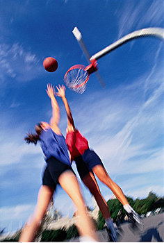模糊,女人,玩,篮球