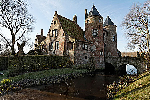 城堡,14世纪,圩田,乡村,西佛兰德省,比利时,欧洲