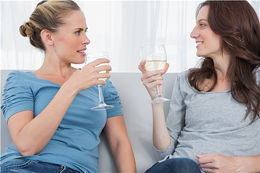 女人,葡萄酒杯,坐,沙发