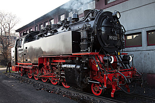 蒸汽机车,车站,哈尔茨山,狭窄,计量器,铁路,萨克森安哈尔特,德国,欧洲