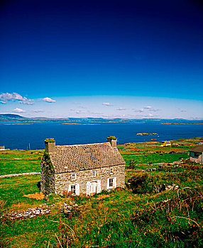 爱尔兰,石头,屋舍,斗篷,清晰,岛屿,远眺,叫,水,湾