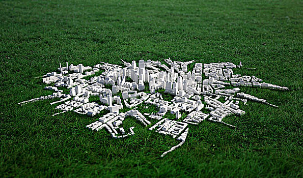 俯拍,城市,模型,草场