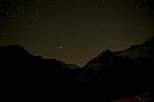 星空,后面,剪影,山峦