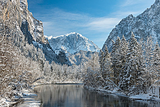 冬季风景,河,恩斯,格罗塞尔,后面,国家公园,施蒂里亚,奥地利,欧洲