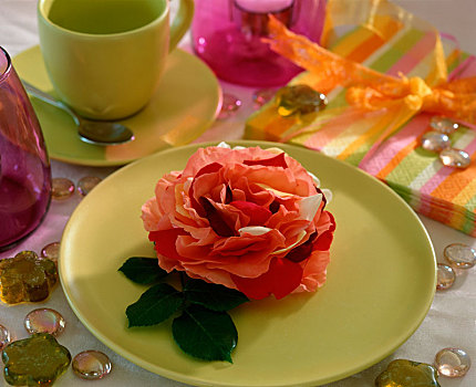 桌饰,双色调,玫瑰,花,叶子