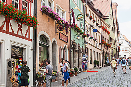 德国,巴伐利亚,浪漫大道,罗腾堡,购物街