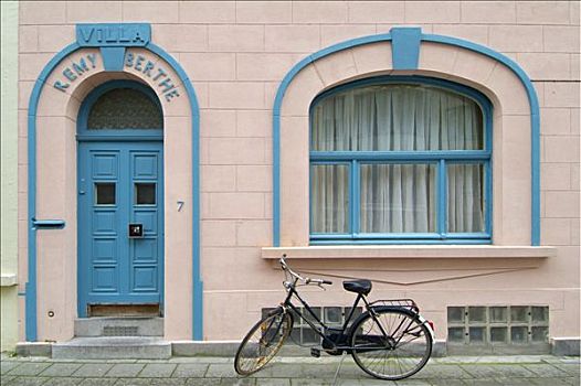 比利时,自行车,正面,粉色,房子,别墅,铭刻