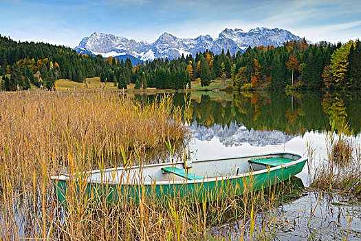 船,湖,山,靠近,加米施帕藤基兴,陆地,上巴伐利亚,巴伐利亚,德国