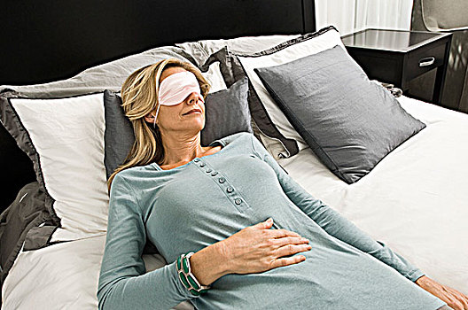 女人,睡觉,床,戴着,眼罩
