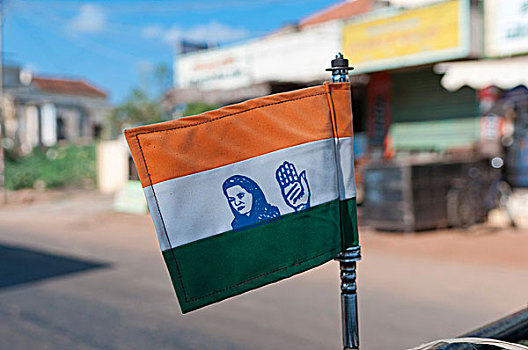 小,旗帜,印度,国会,聚会,象征,手,图像,鳏寡,泰米尔纳德邦,印度南部,亚洲