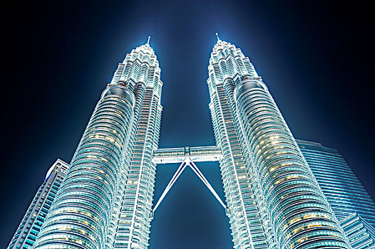 双子塔,光亮,夜晚,仰视,马来西亚