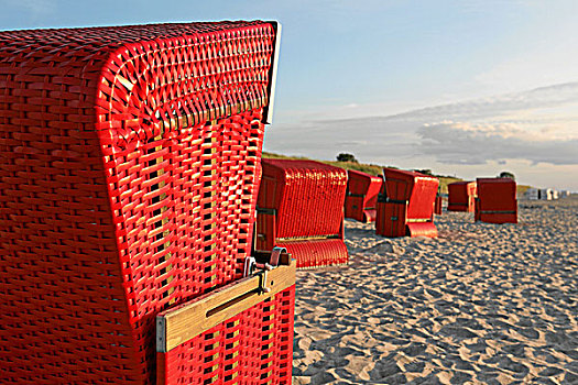 红色,沙滩椅,波罗的海,海滩