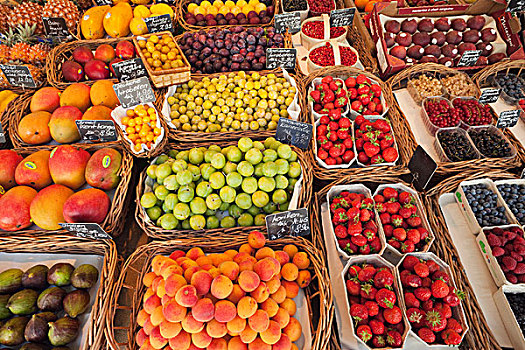 种类,水果,市场货摊,维克托阿灵广场集市,慕尼黑,巴伐利亚,德国