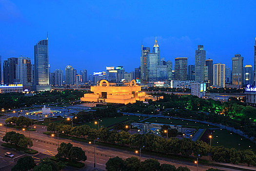 上海人民广场夜景,上海博物馆,淮海路商务楼