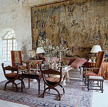 安放,折衷,椅子,浩大,17世纪,布鲁塞尔,挂毯,一个,石墙,门廊