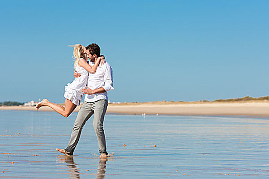 情侣,海滩,白人,衣服,跑,度假,蜜月