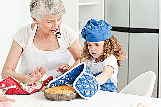 小女孩,烘制,祖母,在家