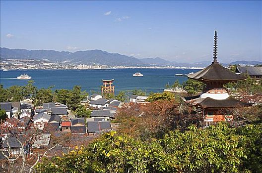 广岛,湾,鸟居,远景,宫岛,本州,日本