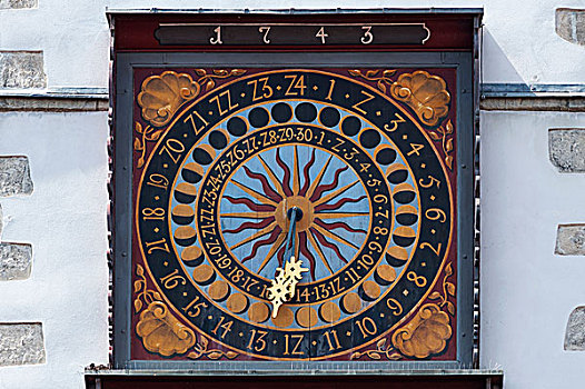 月亮,阶段,钟表,16世纪,老市政厅,塔,萨克森,德国,欧洲