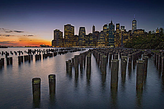 夜景,下曼哈顿,布鲁克林,高度,散步场所,纽约,美国