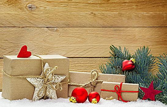圣诞装饰,雪地,正面,木头