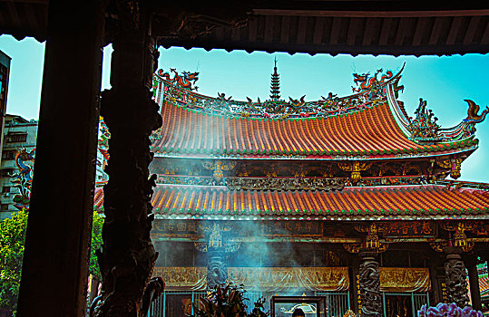 台湾台北著名的寺庙,百年历史的龙山寺,传统的中国式庙宇建筑