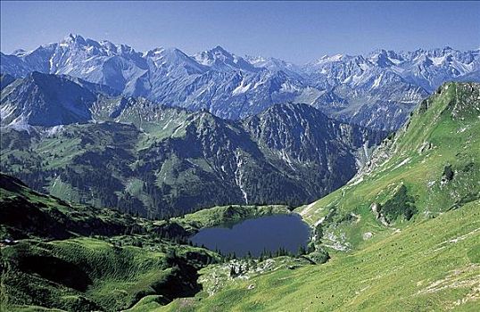 湖,山峦,阿尔卑斯山,德国,巴伐利亚,欧洲