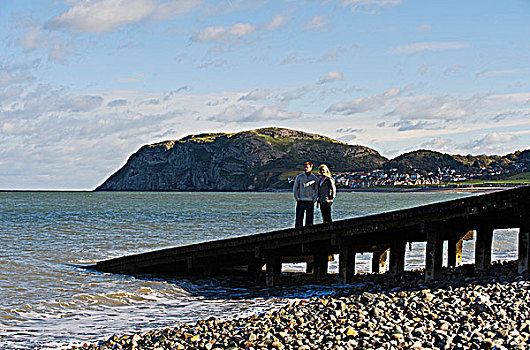 英国,北威尔士,兰迪德诺,伴侣,向外看,码头,海边,维多利亚时代风格,城镇