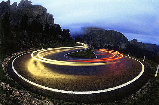 汽车,光影,黄昏,靠近,多洛迈特山,意大利北部,意大利