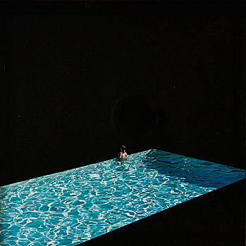 女孩,游泳池,黑色背景