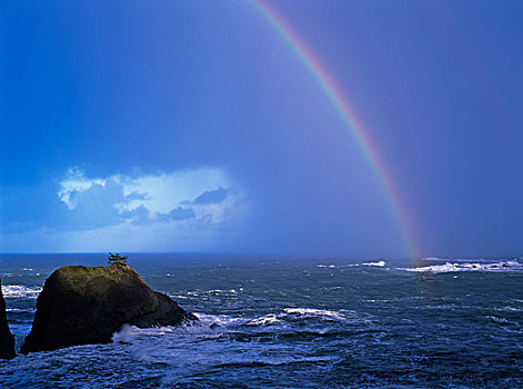 彩虹,天空,上方,海洋,查尔斯顿,俄勒冈,美国