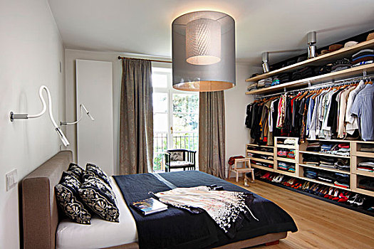 软垫,床,现代,灯,衣柜,卧室