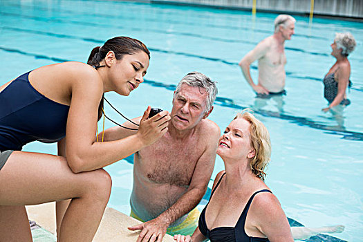 女性,训练,展示,时间,老人,游泳,池边,美女