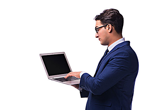 商务人士,笔记本电脑,隔绝,白色背景
