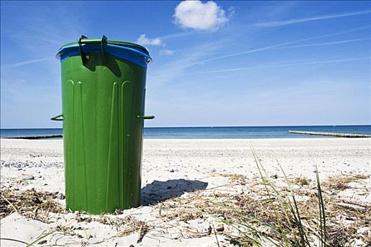 垃圾箱,海滩,波美拉尼亚,德国,欧洲
