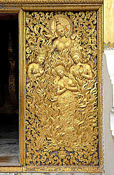 镀金,泰国寺庙,皮带,寺庙,琅勃拉邦,老挝,东南亚,亚洲