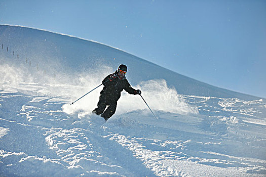 男人,滑雪,自由,乘,下坡,冬天,漂亮,晴天