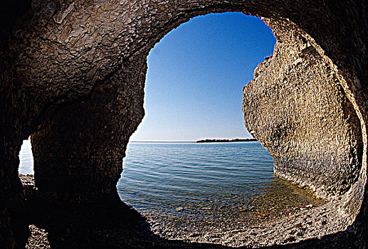 洞穴,湖,曼尼托巴,陡峭,石头,加拿大