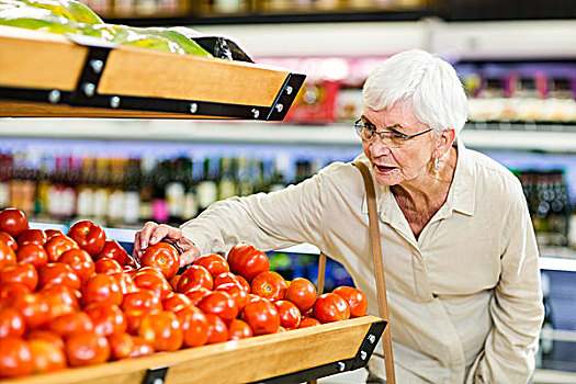 老年,女人,选择,西红柿,超市