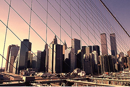 城市,天际线,布鲁克林大桥,日落,纽约,美国