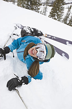 女人,下落,雪,猫,滑雪,靠近,科罗拉多,美国