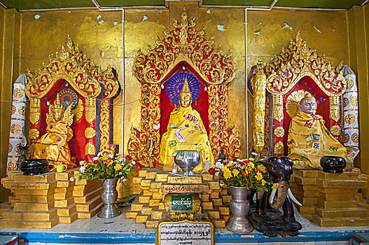 佛像,捐赠,庙宇,波芭山,靠近,蒲甘,缅甸