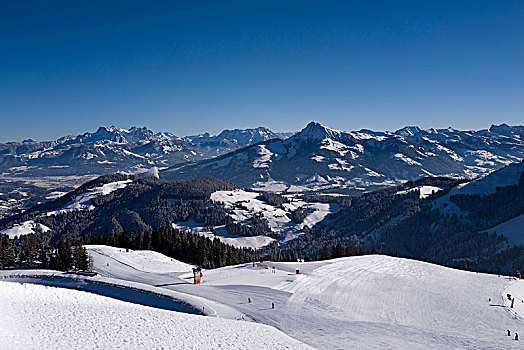 滑雪道,冬季风景,风景,基兹比厄尔,滑雪区,提洛尔,奥地利,欧洲