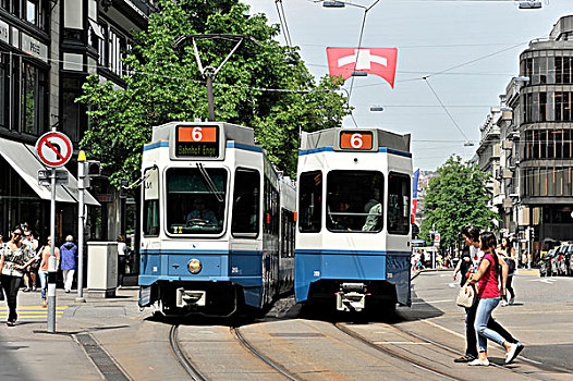 有轨电车,班霍夫大街,街道,苏黎世,瑞士,欧洲