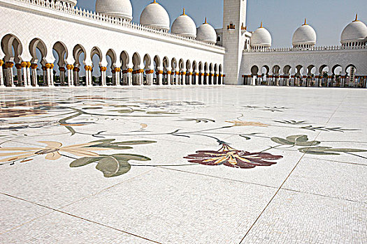 阿联酋,阿布扎比,大清真寺,最好,彩色,花,大理石,镶嵌图案,院落