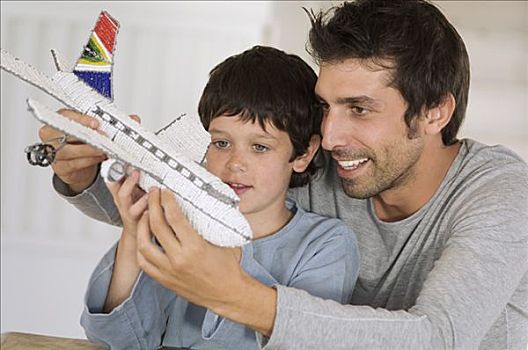 父子,玩,模型飞机